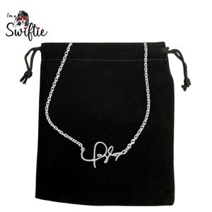 Taylor Swift Merch Silver Taylor Adjustable Necklace w/Cinch Bag & Card